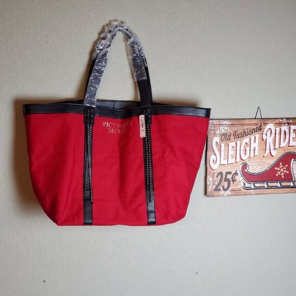 Victoria’s Secret Red Black Studded Shoulder Tote Bag NWT - Picture 1 of 6